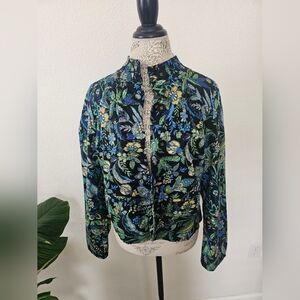 Charter Club Cropped Blazer Flower Paisley Blue Green sz S